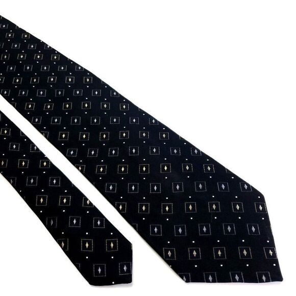 Dkny Silk Tie Woven Black Geometric‎ - Picture 1 of 6